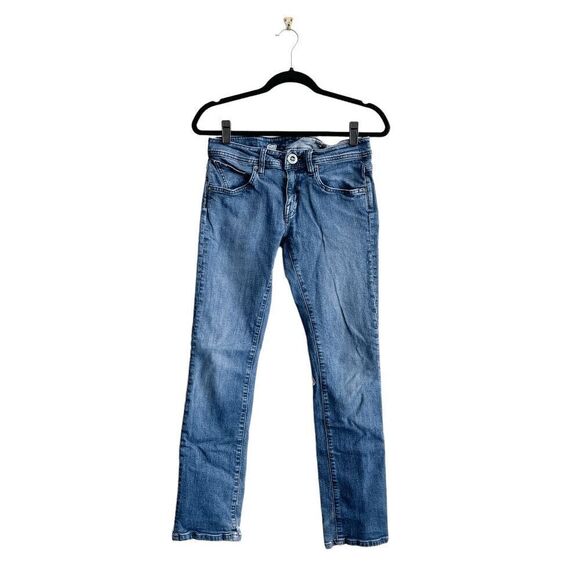 Volcom Vorta Women's Low Rise Slim Straight Stretch Denim Jeans Mid Wash Blue 28 - Picture 1 of 11